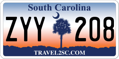 SC license plate ZYY208