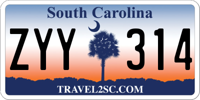 SC license plate ZYY314