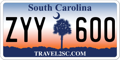 SC license plate ZYY600