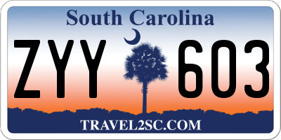 SC license plate ZYY603