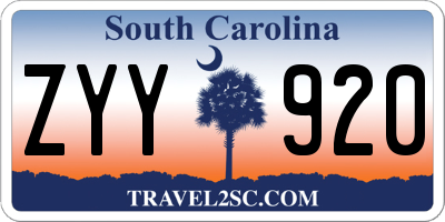 SC license plate ZYY920