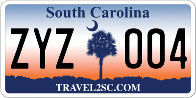 SC license plate ZYZ004