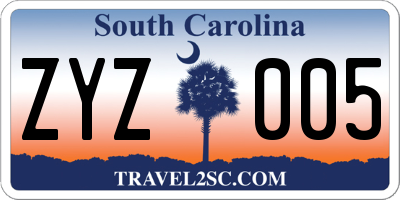 SC license plate ZYZ005