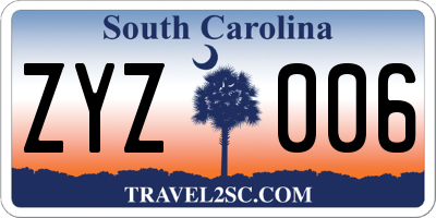 SC license plate ZYZ006