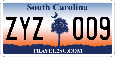 SC license plate ZYZ009