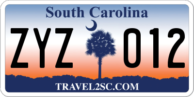 SC license plate ZYZ012