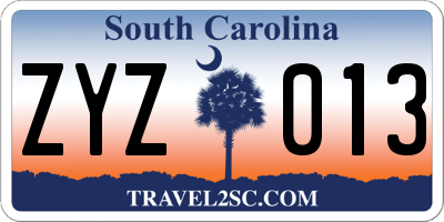 SC license plate ZYZ013