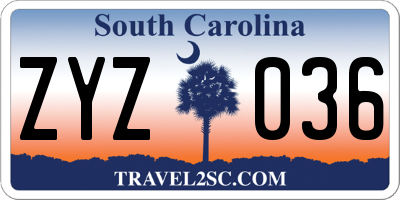 SC license plate ZYZ036