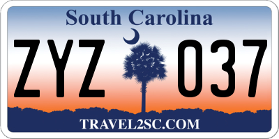 SC license plate ZYZ037