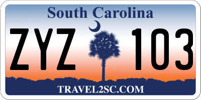 SC license plate ZYZ103