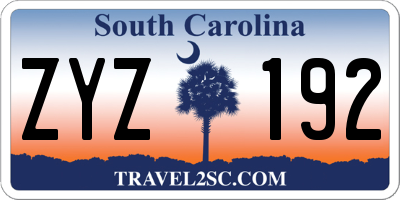 SC license plate ZYZ192