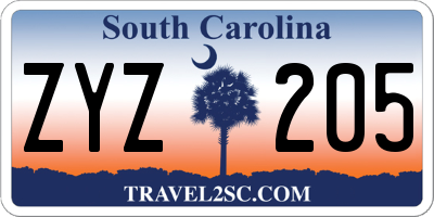 SC license plate ZYZ205