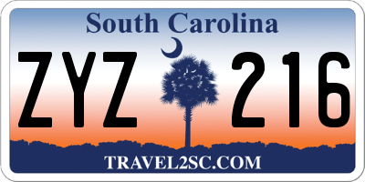 SC license plate ZYZ216