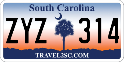 SC license plate ZYZ314