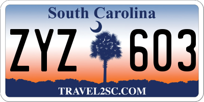 SC license plate ZYZ603