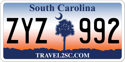 SC license plate ZYZ992