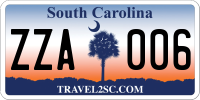 SC license plate ZZA006