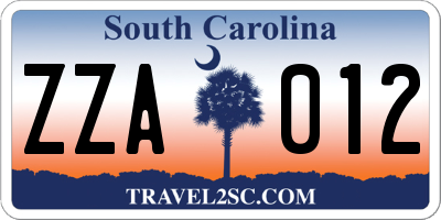 SC license plate ZZA012
