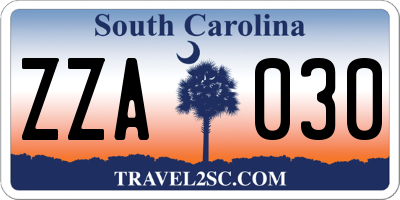 SC license plate ZZA030