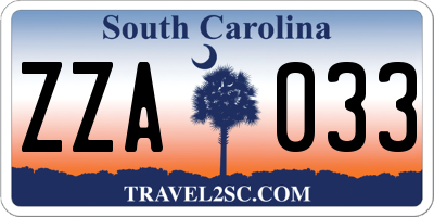 SC license plate ZZA033