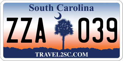 SC license plate ZZA039