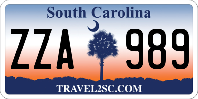 SC license plate ZZA989