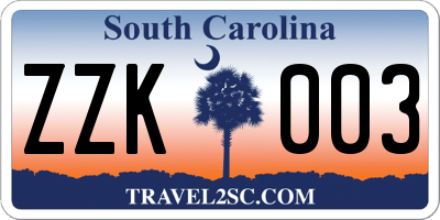 SC license plate ZZK003