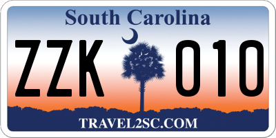 SC license plate ZZK010