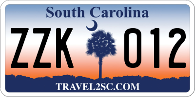 SC license plate ZZK012