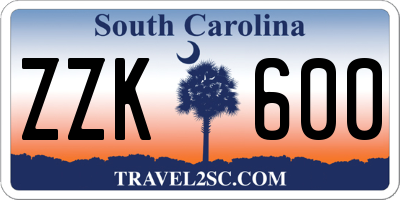 SC license plate ZZK600