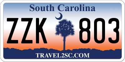 SC license plate ZZK803