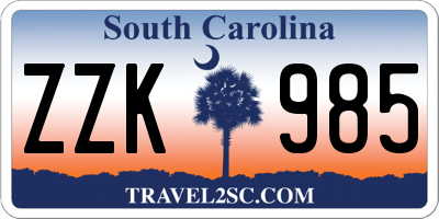 SC license plate ZZK985
