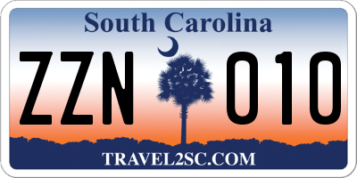 SC license plate ZZN010