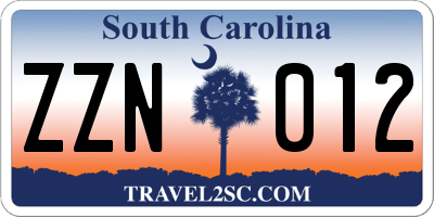 SC license plate ZZN012