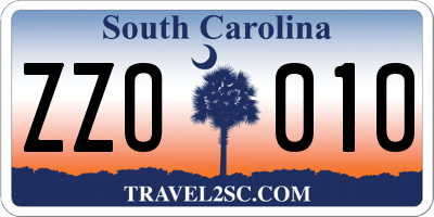SC license plate ZZO010