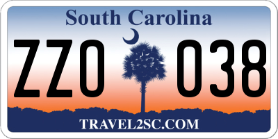 SC license plate ZZO038