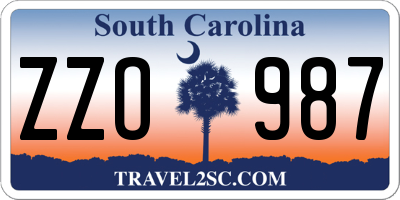 SC license plate ZZO987