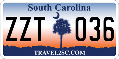SC license plate ZZT036