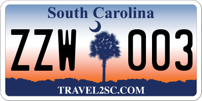 SC license plate ZZW003