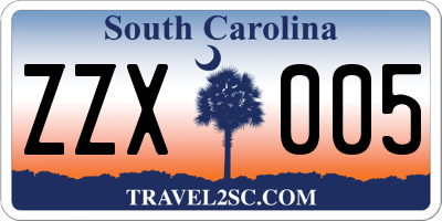 SC license plate ZZX005