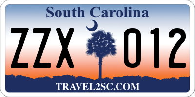 SC license plate ZZX012