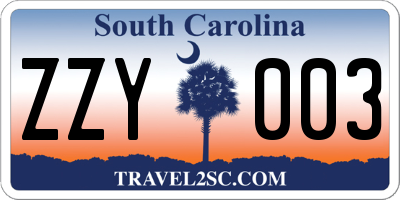 SC license plate ZZY003