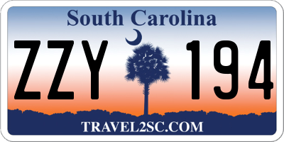 SC license plate ZZY194