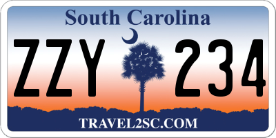 SC license plate ZZY234