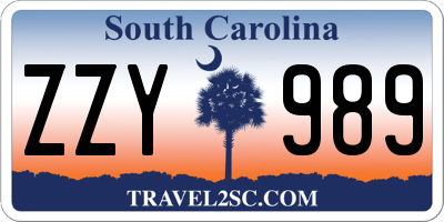 SC license plate ZZY989