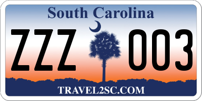 SC license plate ZZZ003