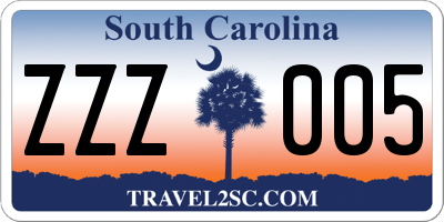 SC license plate ZZZ005