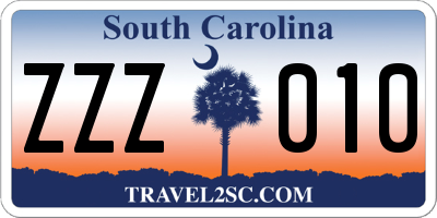 SC license plate ZZZ010
