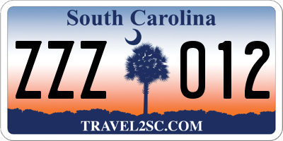 SC license plate ZZZ012