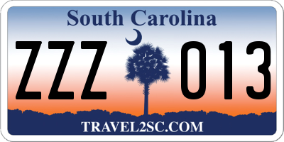 SC license plate ZZZ013